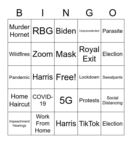 2020 Bingo Card