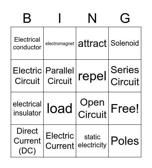 Woz's Magnets & Electricity Bingo Card