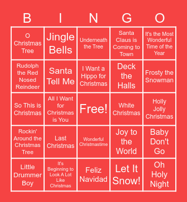 Holiday Song Bingo Card