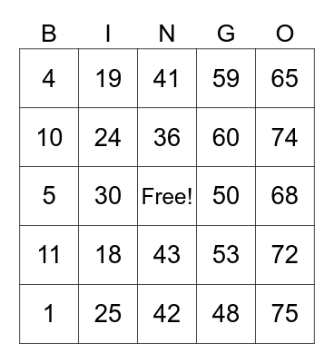 Bingo Card #2 Bingo Card