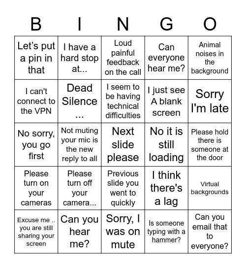 Virtual Meetings - RD Bingo Card