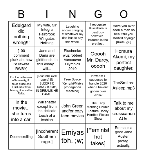 Jiyu Bingo Card