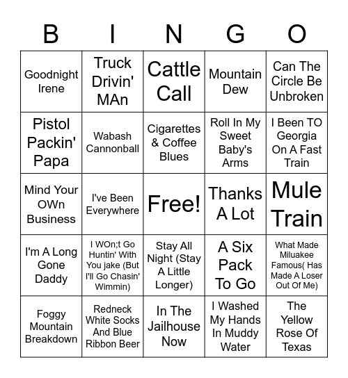 Country Classics Bingo Card