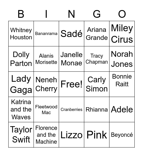 Female Musicians Bingo Card