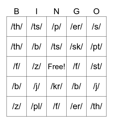Sound Bingo Card