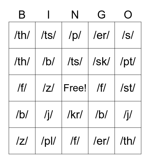 Sound Bingo Card
