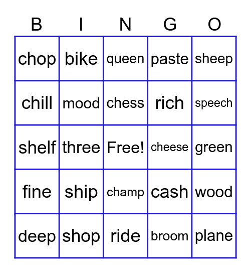 Diagraph  Bingo Card