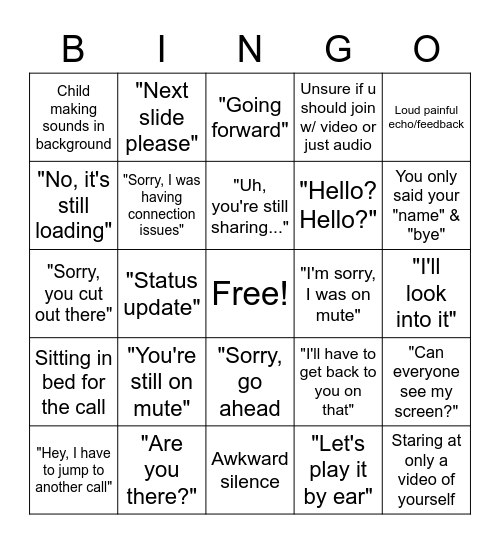 Virtual Meetings Bingo Card