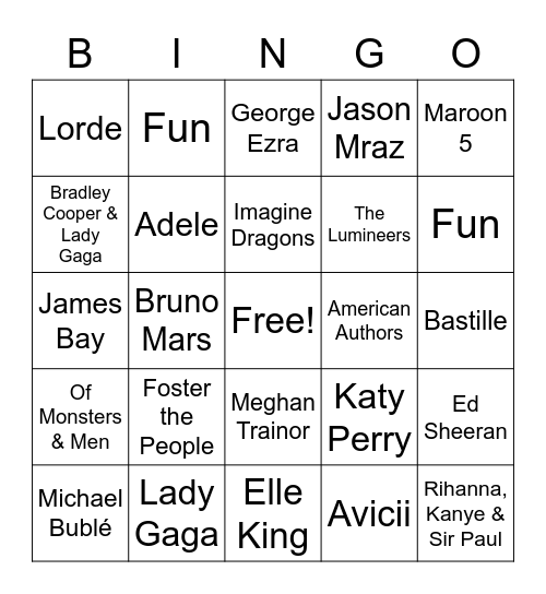 Music from the 10s Bingo Card