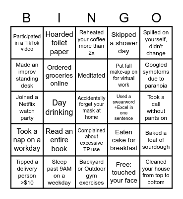 Quarantine Bingo!! Bingo Card