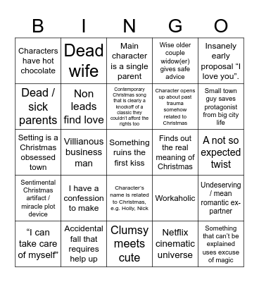 Bad Christmas Movies Bingo Card