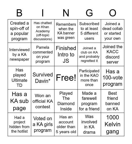 KA Community Bingo Card