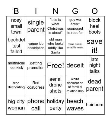 Hallmark/Lifetime Christmas Movies Bingo Card