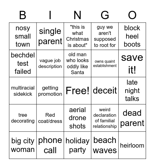 Hallmark/Lifetime Christmas Movies Bingo Card