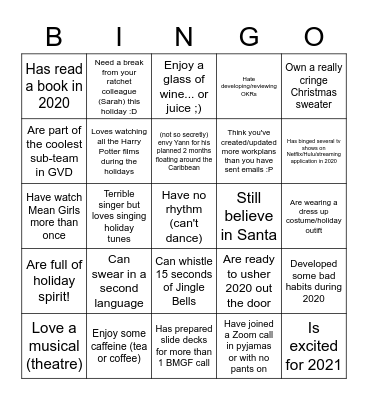 MSC/GTR Bingo Card