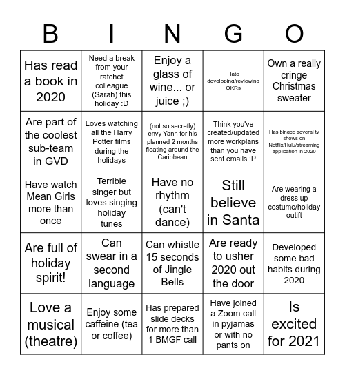 MSC/GTR Bingo Card