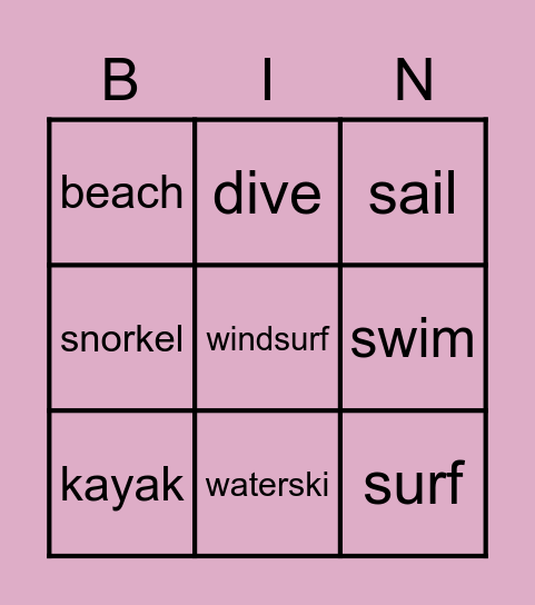 water sports Bingo Card