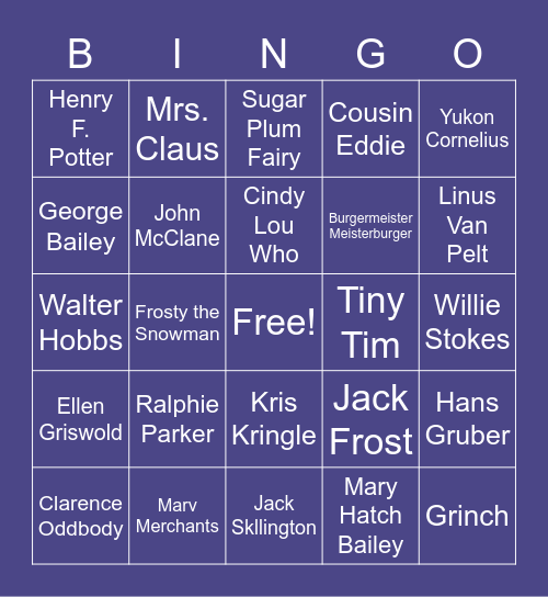 Famous Holiday Characters Bingo Card