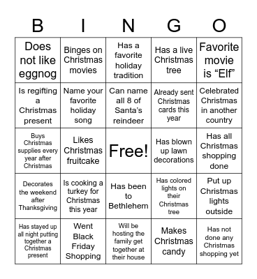 Holiday Happy Hour Bingo Card