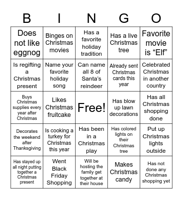 Holiday Happy Hour Bingo Card