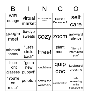 2020 WFH BINGO Card