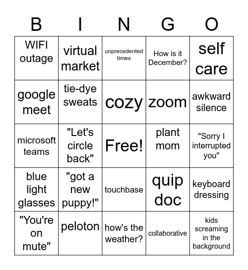 2020 WFH BINGO Card