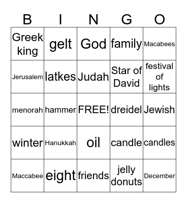 Hanukkah Bingo Card