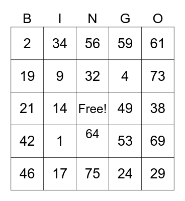 Bingo Card #8 Bingo Card