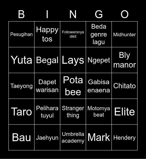 M I N G Y U Bingo Card