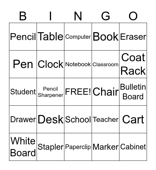 At School Bingo Card