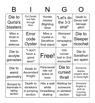 "Flawless" Queen's Fall Bingo Card