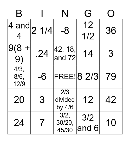 Semester Review Bingo Card