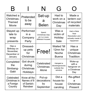 HOLIDAY Bingo Card