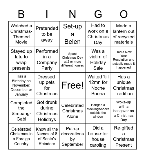 HOLIDAY Bingo Card