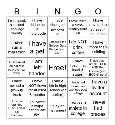 Consumer Team Bingo Card
