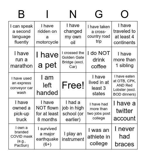 Consumer Team Bingo Card