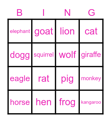 animal voice Bingo Card