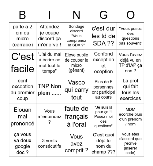 SDA Bingo Card