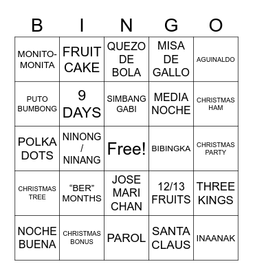 FILIPINO CHRISTMAS Bingo Card