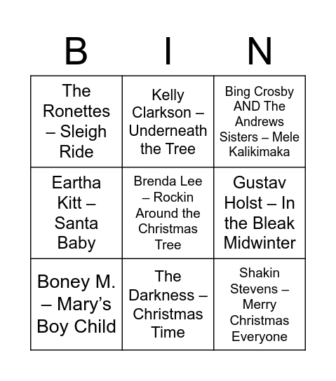 Christmas Music Bingo Card