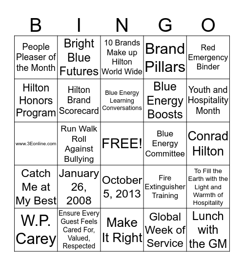 Blue Energy Bingo Card