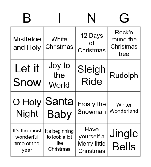 Musical Christmas Bingo Card