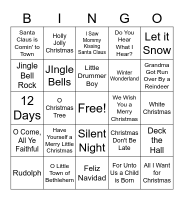 Christmas Songs Bingo Card