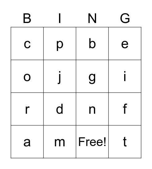 Phonics Bingo Card