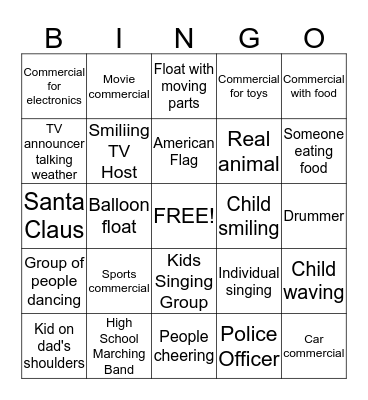 Thanksgiving Day Parade Bingo Card