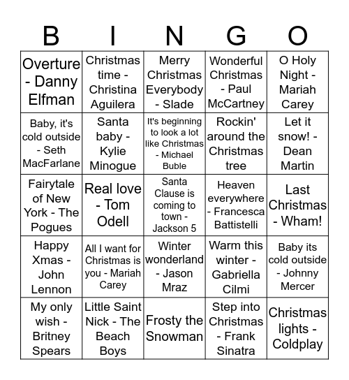 Musical Bingo - Round 2 Bingo Card