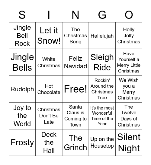 Christmas Carols Bingo Card