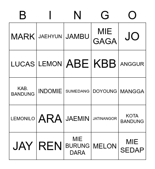 BINGO TUAN MUDA WONPIL Bingo Card