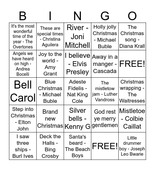 Musical Bingo - Round 2 Bingo Card
