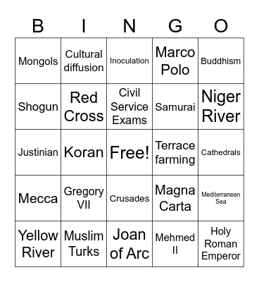 Midterm Review Bingo Card